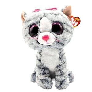 2/$15 Ty Beanie Boos Plush Gray 9" Glitter Eyes Tabby Kitten Tag 2016 Kiki Cat